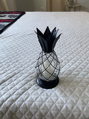 #ad Candle Lantern pineaple glass Shape With Black metal. $10.00