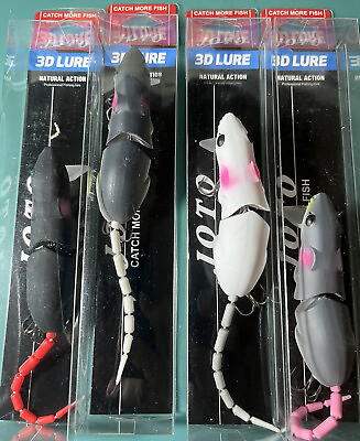 #ad 4 COLORS Mouse Topwater Floating Jointed Rattle Swimbait Fishing Lure w Rat tail $4.49