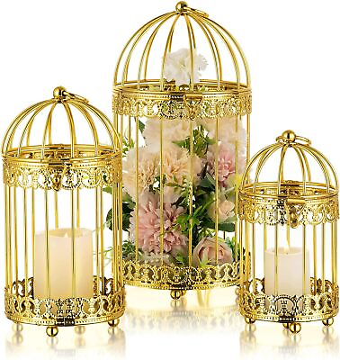 #ad #ad Decorative Candle Lanterns Gold 3Setof Tiered Metal Birdcage Lantern Centerpiece $97.89