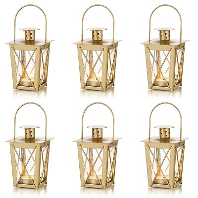 #ad NUPTIO Mini Lanterns for Wedding Centerpieces: 6 Pieces Gold Metal Tealight C... $70.48