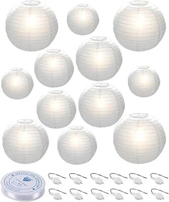 #ad Paper Lanterns 6quot; 8quot; 10quot; 12quot; Round Paper Lantern with LED Lantern White $43.48