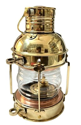 #ad Nautical Antique 10quot; Ship Lamp Boat Shiny Gold Brass Oil Lantern Maritime Lamp $48.87