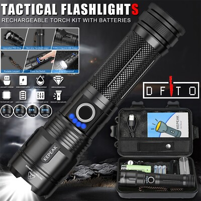 #ad 990000LM Rechargeable LED Flashlight Tactical Police Super Bright Torch Zoomable $19.94
