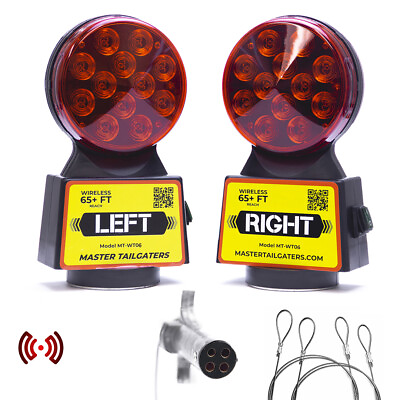#ad #ad Wireless Trailer Tow Lights Magnetic Mount 48ft Range 4 Pin Round Connection $105.99