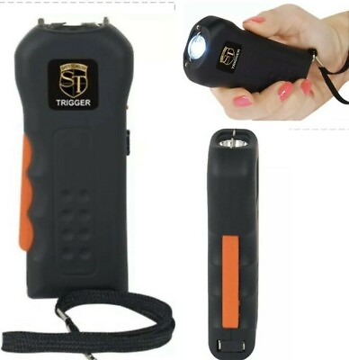 #ad POWERFUL SQUEEZE POLICE Defense Black Stun Gun Rechargeable LED FLASHLIGHT w Pin $24.26