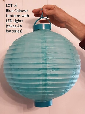 #ad LED Chinese Lantern LOT 5 Large 13quot; Turquoise Blue Paper Lights Battery Operated $9.98