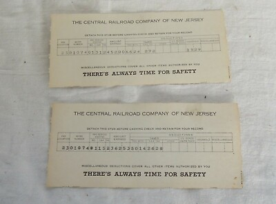 #ad 2 Central Railroad Company of NJ paystubs from April of 1962 CNJ Jersey Central $7.99
