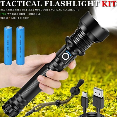 #ad Rechargeable 900000 High Lumens LED FlashlightsXHP90.2 Super Bright Flashlight $29.98