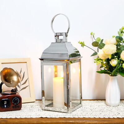 #ad Silver Decorative Lanterns 12.5#x27;#x27;High Stainless Steel Candle Lanterns with Te... $46.48