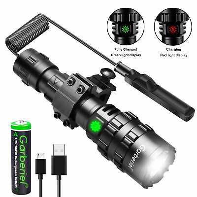 #ad #ad Rechargeable Tactical Gun Flashlight LED Picatinny Rail Mount Hunting Shooting $18.99