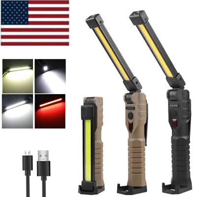 #ad Magnetic USB Rechargeable COB LED RED Work Light Lamp Flashlight Folding Torch $15.89