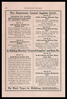 #ad 1920 War Department General Supplies Auction Railroad Lanterns Vintage Print Ad $12.95