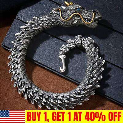 #ad Viking Dragon Scale Link Chain Bracelet Men#x27;s Stainless Steel Ouroboros Bangle🥇 $12.32