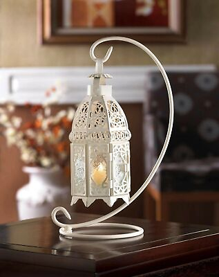 #ad White Moroccan Hanging Candle Lantern Lamp Light Centerpiece Terrace Home Decor $36.79