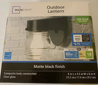 #ad New Main Stays Outdoor Lantern Black Finish LED Bulb Included 60W $22.41