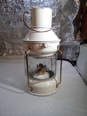 #ad White MCM Atomic Star Metal Lantern With Pattern Glass Shade Kerosene Lantern $19.99
