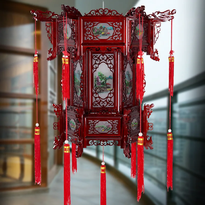 #ad Palace Lantern Carved Wooden Chinese Lantern Balcony Hexagonal Antique Decor $196.22
