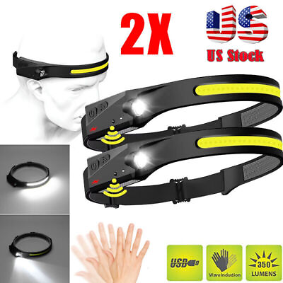 #ad 2 Pack LED Headlamp USB Rechargeable Headlight Torch Flashlight Head Band Lamp $9.99