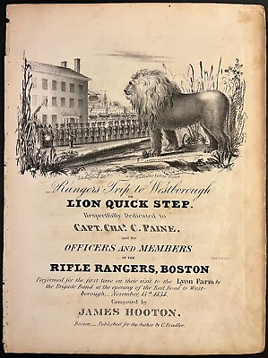 #ad 1834 RAILROAD SHEET MUSIC RIFLE RANGERS LION QUICK STEP J.H BUFFORD LITHO TRAINS $295.00