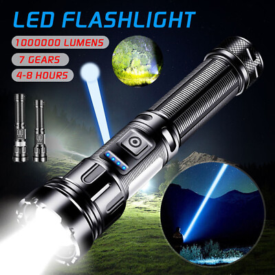 #ad 1000000 Lumens LED Flashlight Tactical Light Super Bright Torch USB Rechargeable $13.27