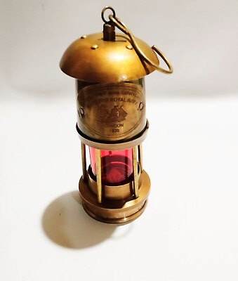 #ad Oil Lantern Antique Brown Oil Lantern Home Decor Red Glass Vintage Reproduction $43.00