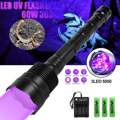 #ad Powerful 60W UV 3*Led Flashlight 365nm Ultra Violets Ultraviolet Lanterna Torch $46.99