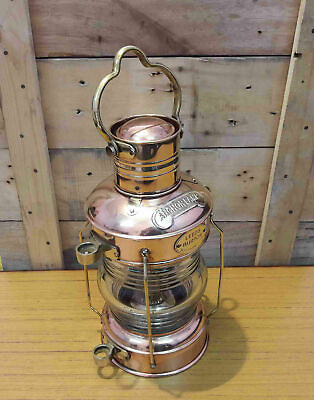 #ad #ad Antique Brass Copper Anchor Oil Lamp Maritime Ship Lantern $60.45