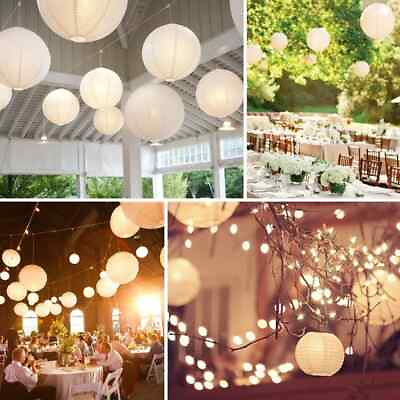 #ad 36 Pcs Mixed Size White Paper Lanterns W LED Lights Wedding Party Decoration $43.99