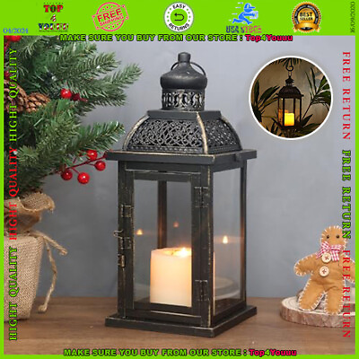 #ad Large Candle Lanterns Decor Indoor 14.4quot; Outdoor Lantern Clear Glass Vintage Met $38.99