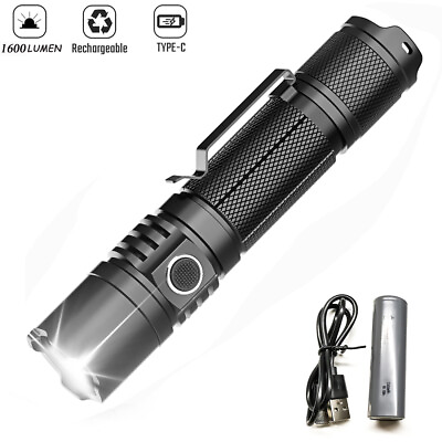 #ad 1600 Lumens Type C Quick Charge Rechargeable Led Tactical Flashlight 21700 Torch $33.99
