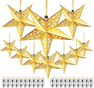 #ad 10 Pcs Christmas Paper Star Lantern Lampshade 3D Paper Star Hanging Decoration S $29.99