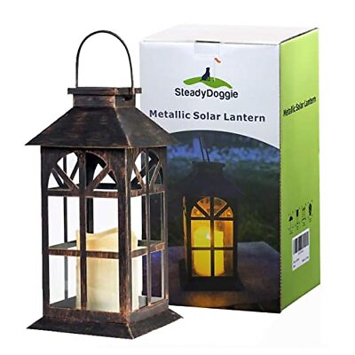 #ad SteadyDoggie Solar Lantern Decor Antique Metal and Glass Construction Bronze $27.99