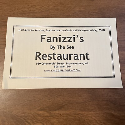 #ad #ad Mid 2000s Fannizzi’s By The Sea Paper Restaurant Menu Provincetown MA $5.99