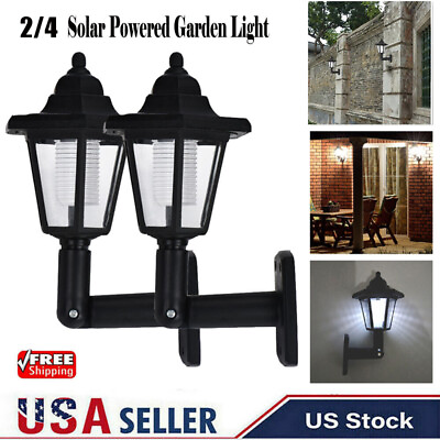 #ad 2 4X Retro Outdoor Solar Power LED Wall Lantern Yard Patio Porch Hexagonal Lamp $35.99