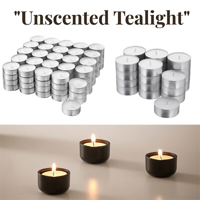 #ad 200 Tea Night Lights Candles 4 Hour Long Burn Unscented Tealights Wax Nightlight $15.95