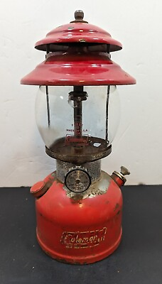 #ad Vintage 2 77 1977 Coleman 200A Red Lantern w Pyrex Globe No Handle $109.99