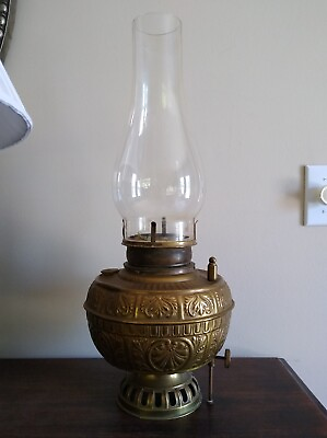 #ad Vintage Brass Pamp;A Oil Lamp Lantern 22quot; Tall Keystone Lead Glass Pedestal $142.95