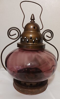 #ad Smokey Purple Decorative Glass Lantern Decor $40.00