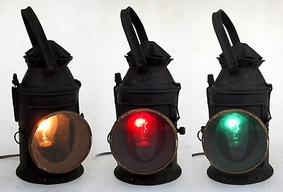 #ad Vintage Railroad Lantern Electric Plug in Indian Rail Lamp Switch 4 Way Signal $192.50
