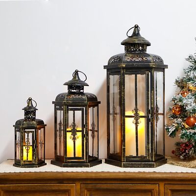 #ad JHY DESIGN Set of 3 Decorative Candle Lanterns 20#x27;#x27;amp;14quot;amp;10quot; H Outdoor Candle ... $124.35