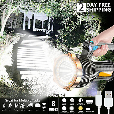 #ad Brightest 2500000LM High Power COB LED Torch Spotlight Rechargeable Flashlight $10.79