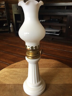 #ad Vintage White Milk Glass Pillar Oil Lantern 9” Tall $19.99