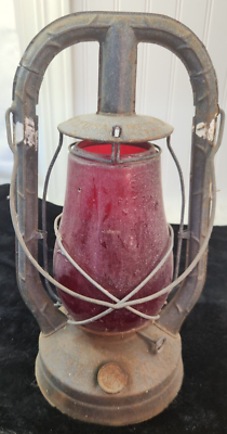 #ad VINTAGE LANTERN DIETZ N.Y. USA THICK HEAVY RED GLASS LANTERN 14quot; TALL $40.00