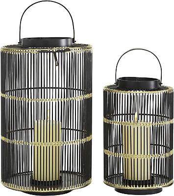 #ad Metal Pillar Candle Lantern BlackTall Cage like Designs And Metal Handles $58.13