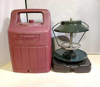 #ad Vintage Coleman Propane Lantern w Red Protective Hard Case *No Glass* READ $40.45
