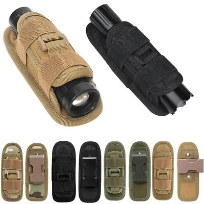 #ad Tactical Molle Flashlight Pouch Holster 360° Rotatable Belt Clip Torch Cover Bag $8.99