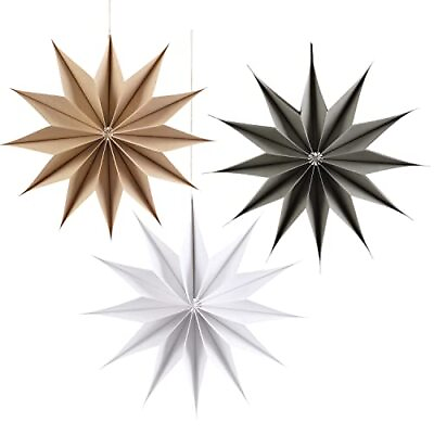 #ad 3 Pcs 3D 12 Pointed Paper Star Lanterns Brown Grey White 12 Inch Christmas Ha... $18.76