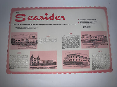 #ad Vintage THE SEASIDER Seaside Hotel OREGON Paper Restaurant Hotel Placemat $12.00