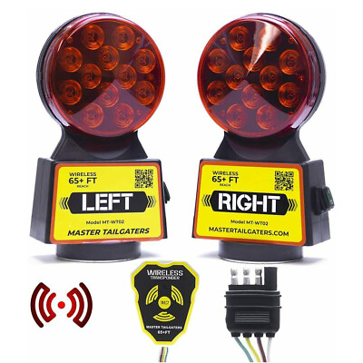 #ad Wireless Trailer Tow Lights Magnetic Mount 48ft Range 4 Pin Blade Connection $99.99