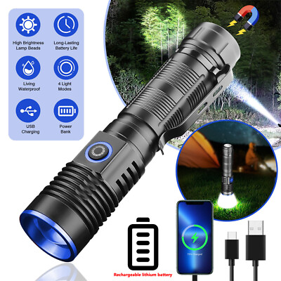 #ad 2000000Lumens Super Bright LED Flashlight Tactical Rechargeable Work Lights New $15.99